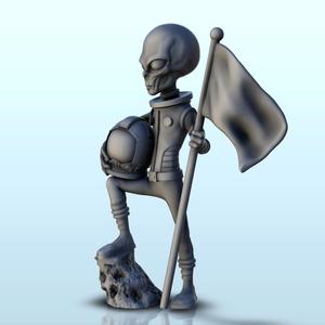 Alien spaceman with helmet and flag (27) (+ pre-supported version & rounded base) - SF Warhordes ET extraterrest Confrontation