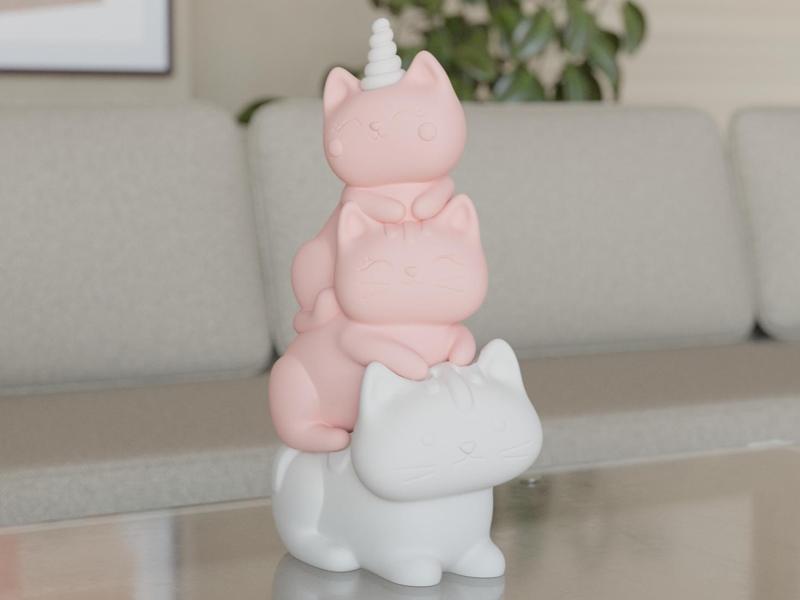Triple Cat Stack – Kawaii Decor for Cat Lovers