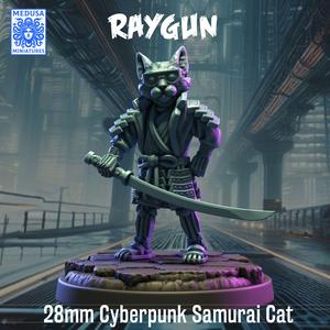 28mm Cyberpunk Samurai Cat - Stylized Sci-Fi Feline Miniature