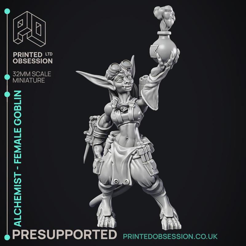 Alchemist - Goblin Female Artificer - PRESUPPORTED - 32mm scale
