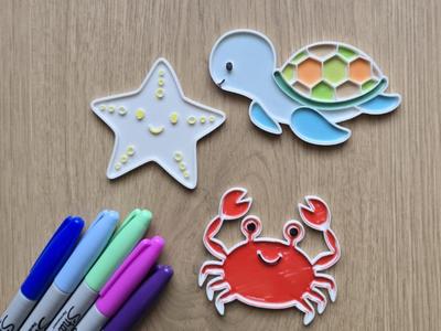 Sea Animal Coloring Color Turtle Crab Star Marker