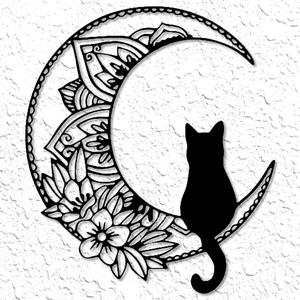 Cat on the moon wall art celestial kitty wall decor space decoration