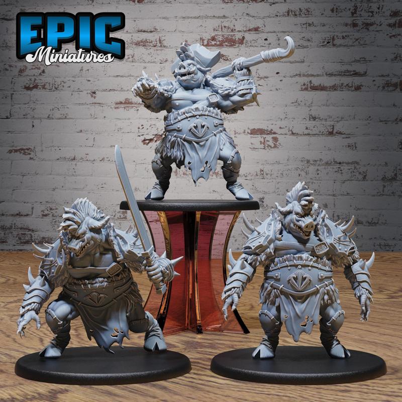 Boar Folk Outlaw Set / Wereboar Bandit / Evil Horned Humanoid / Bulky Shapechanger / Pig Warrior / Forest Encounter