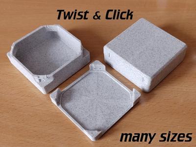 square twist-lock box with wide opening, many sizes