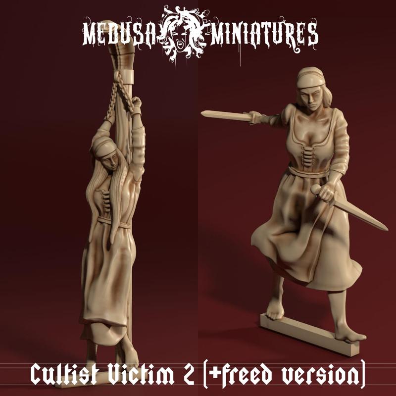 Cultist Victim Miniature (with Freed Fighter Variant) - Grimdark Fantasy Female NPC