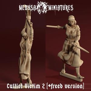 Cultist Victim Miniature (with Freed Fighter Variant) - Grimdark Fantasy Female NPC