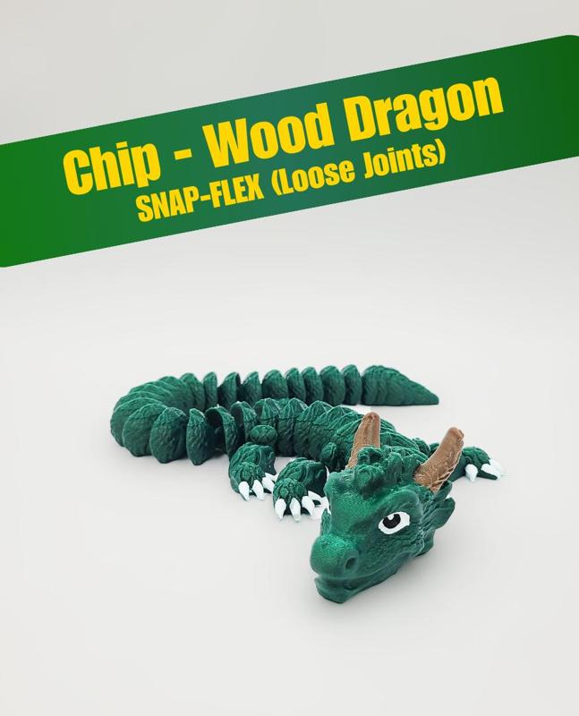 Chip, Wood Dragon - Articulated Dragon Snap-Flex Fidget (Loose Joints)