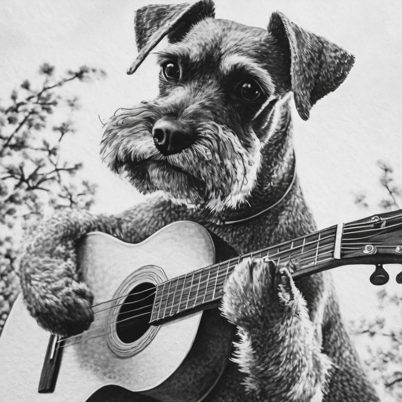 Schnauzer Playing Guitar  Funny Wall Art Pet  Dog 
