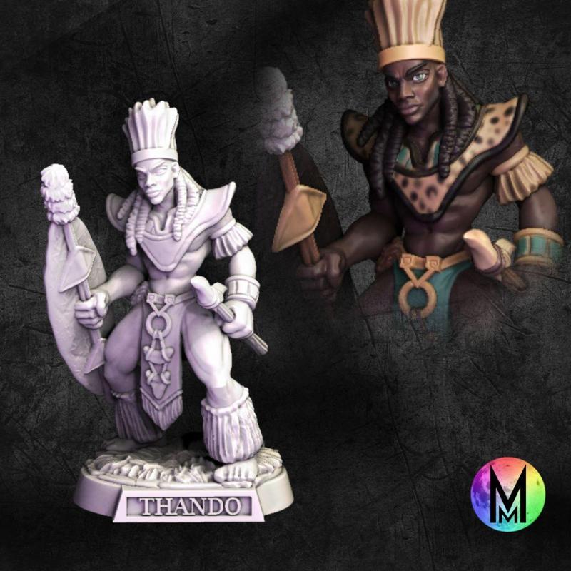 Aztec Human Fighter - Thando the Fighter ( Human PoC tribal fighter with spear and shield )