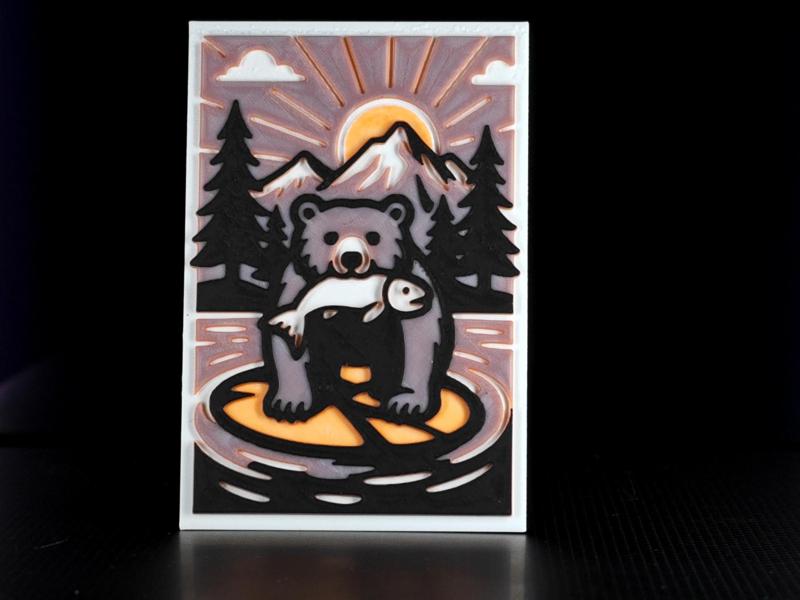 Bear with fish Hueforge
