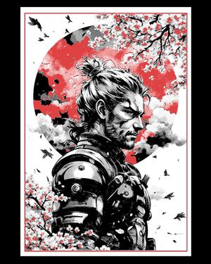 The warrior in armor amongst the cherry blossoms - hueforge art