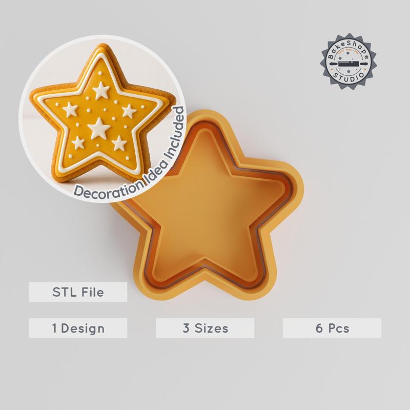 Star Shape Cutter & Stamp, Cookie & Fondant Set, S/M/L, Sky & Celestial Theme, 6-Piece 3D Print Files PRODUCT_20