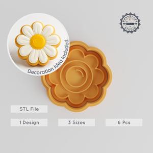 Large Daisy Cookie Cutter & Stamp Set, Floral Baking Tools, Fondant & Dough, S/M/L Sizes, Botanical Blossom Design PRODUCT_398