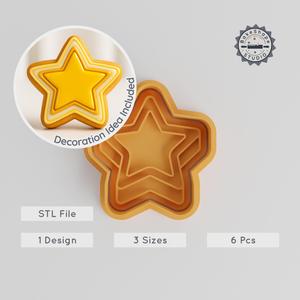 Star Shape Cutter & Stamp, Cookie & Fondant, 3 Sizes S/M/L, 6 Piece Set PRODUCT_691