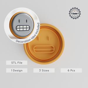 Grimacing Emoji Cookie Cutter & Stamp, 6-Piece Set, Worried Face, Teeth Clenching, Nervous Smile, Fondant Baking Essentials PRODUCT_799