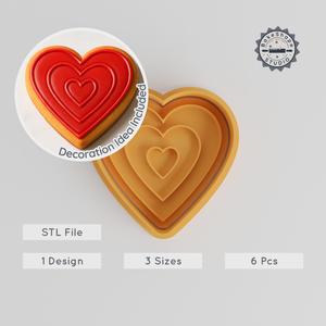 Heart Shape Cutter & Stamp, Cookie & Fondant, S/M/L, 6 Piece Set for Baking, Romantic Valentine's Design PRODUCT_218