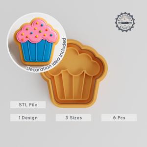 Muffin Shape Cutter & Stamp, Bakery Dessert Cookie & Fondant, 3 Sizes, 6-Piece Collection PRODUCT_235