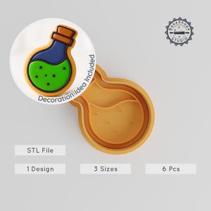 Potion Shape Cutter & Stamp, Cookie & Fondant Tools, 3 Sizes, Magic Bottle, Elixir Flask, Alchemy Set, Enchanted Brew Design PRODUCT_241