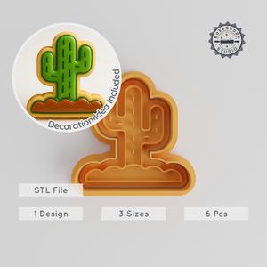 Cactus Scene Cookie Cutter & Stamp, Desert Cactus Shape Cutter Set, 6 Pieces, Perfect for Cookies & Fondant, S/M/L Sizes PRODUCT_339