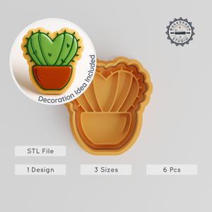 Heart Shaped Cactus Cookie & Fondant Cutter Stamp, Set of 6, S/M/L Sizes, Gardening Heart, Cacti Love Design PRODUCT_336
