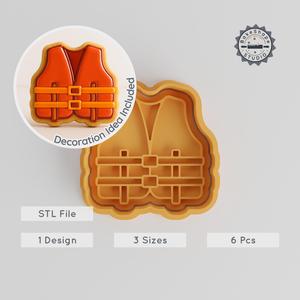Life Jacket Shape Cutter & Stamp, Cookie & Fondant Decoration, 3 Sizes S/M/L, 6-Piece Set PRODUCT_1110