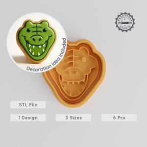 Crocodile Shape Cutter & Stamp Set, Cookie & Fondant, Wildlife Animal Design, 6 Piece Bundle, Sizes S/M/L PRODUCT_2148