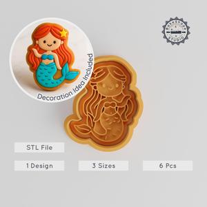 Mermaid Cookie Cutter & Stamp Set, Ocean Fantasy Shape, Perfect for Fondant, 3 Sizes, 6-Piece Collection PRODUCT_1031