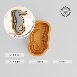Seahorse Cookie Cutter & Stamp Set, Ocean Animal Theme, Perfect for Fondant, 3 Sizes, 6 Pieces PRODUCT_1134
