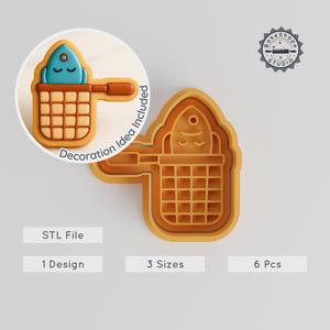 Fish Net Shape Cutter & Stamp, Cookie & Fondant Mold, 3 Sizes, 6 Piece Set, Fishing-Themed Design PRODUCT_1102