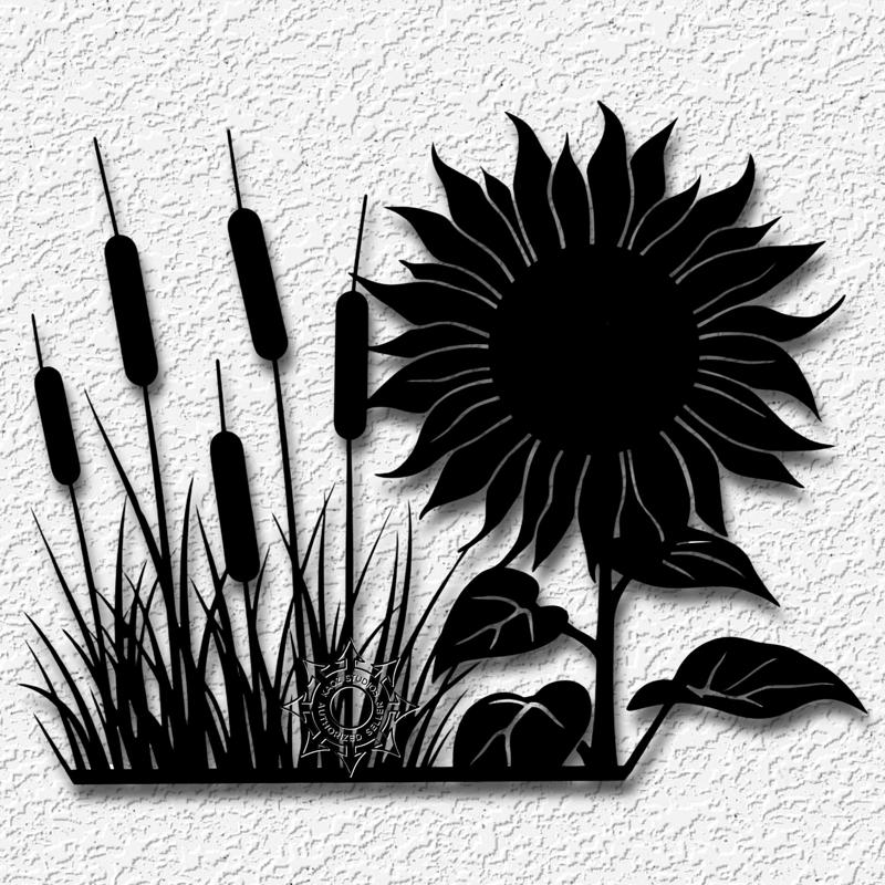 sunflower with cattails wall art flower decor