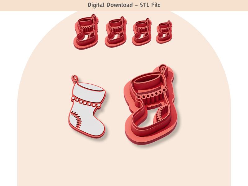 Christmas Stocking Clay Cutter for Polymer Clay | Digital STL File | Clay Tools | 4 Sizes Christmas 