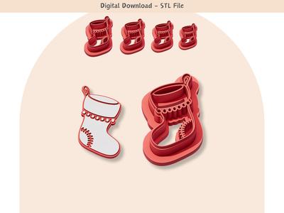 Christmas Stocking Clay Cutter for Polymer Clay | Digital STL File | Clay Tools | 4 Sizes Christmas 