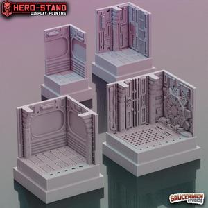 Hero-Stand Display Plinths - Retro Bunker Theme (Square)