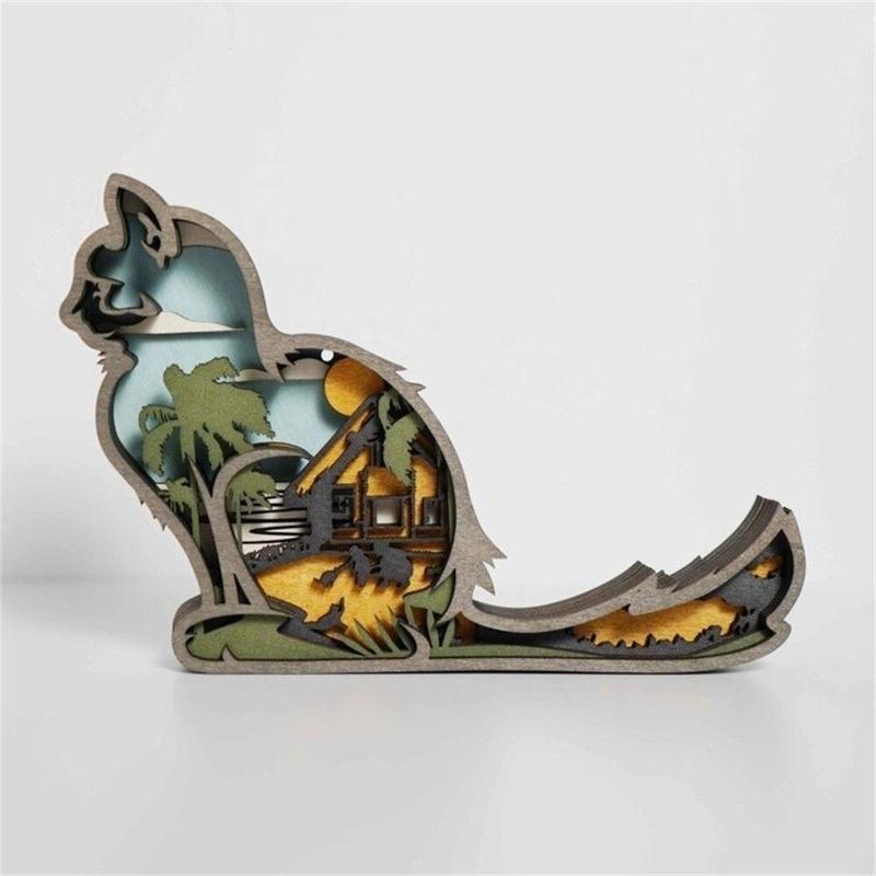 Wooden Cat Home Ornament Template: Laser-Cut Delight with 6 Layer Design
