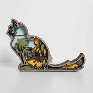 Wooden Cat Home Ornament Template: Laser-Cut Delight with 6 Layer Design