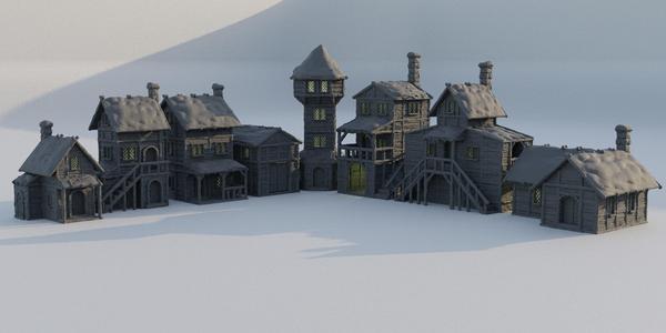 Winter Forest Village Tabletop Terrain 28 MM