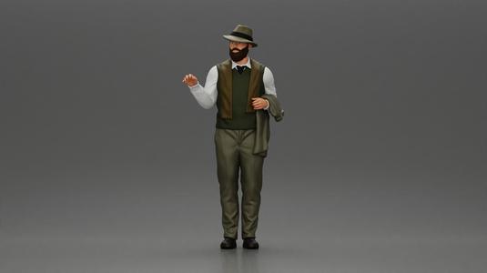 Stylish Man in a Hat slipover and Scarf Holding a Suit