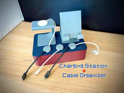 USB charging station cable organizer desktop box 