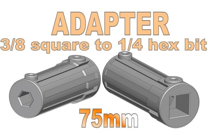 Adapter 3/8 square to 1/4 hex bit 75mm