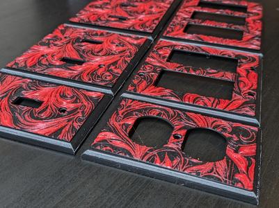 Light Switch Plate Cover Red Swirls Theme