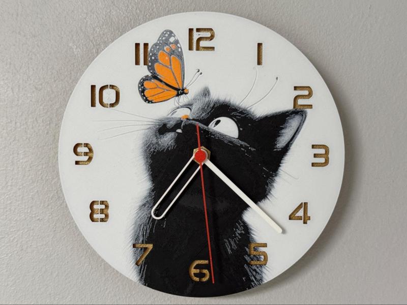 wall / desk clock Cat & Butterfly