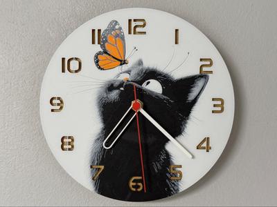 wall / desk clock Cat & Butterfly