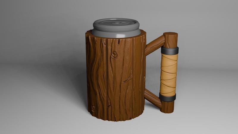 Wood Tavern Mug with Wrapped Handle Beer Can Holder