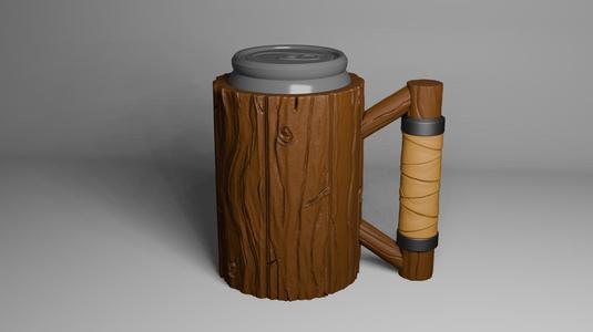 Wood Tavern Mug with Wrapped Handle Beer Can Holder