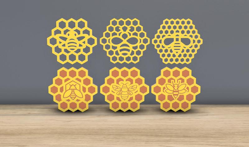 Bee Themed Hexagons - 6 Coaster Set