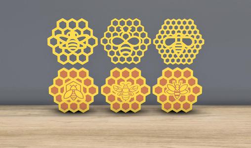 Bee Themed Hexagons - 6 Coaster Set