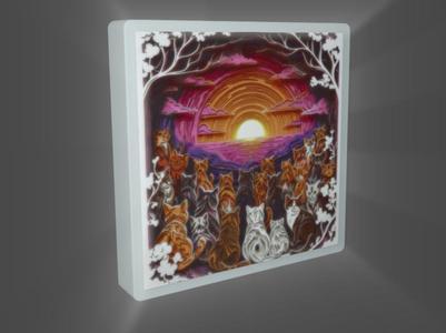 Multicolor Lithophane sunset with paper cats
