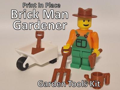 Brick Man Gardener with Garden Tools Kit 