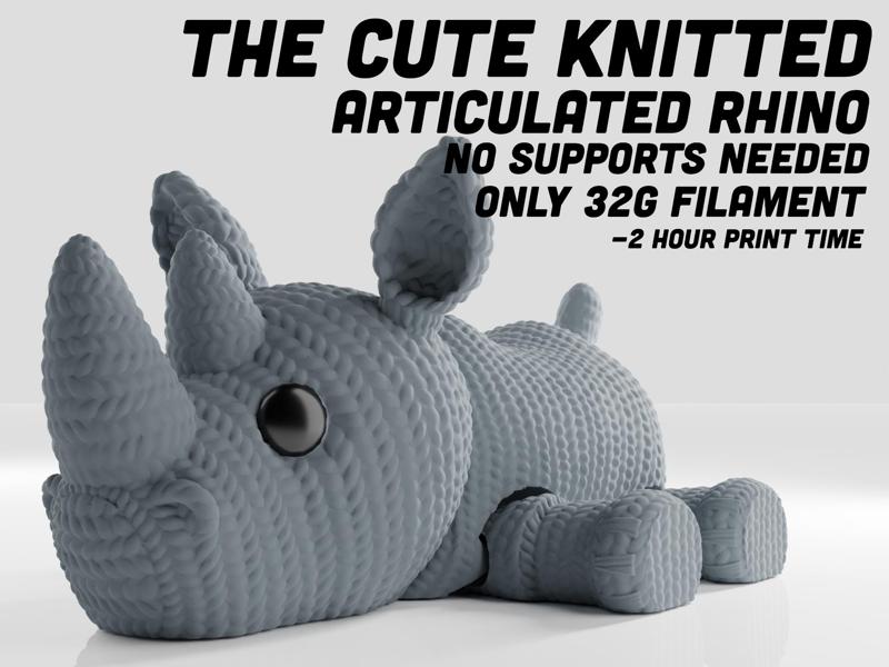Cute Knitted Articulated Rhino - No Supports Quick