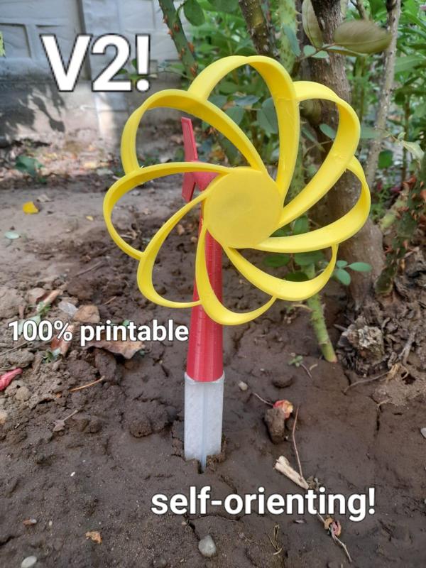 Garden Windmill - V2! - Now self-orienting! - 100% Printable